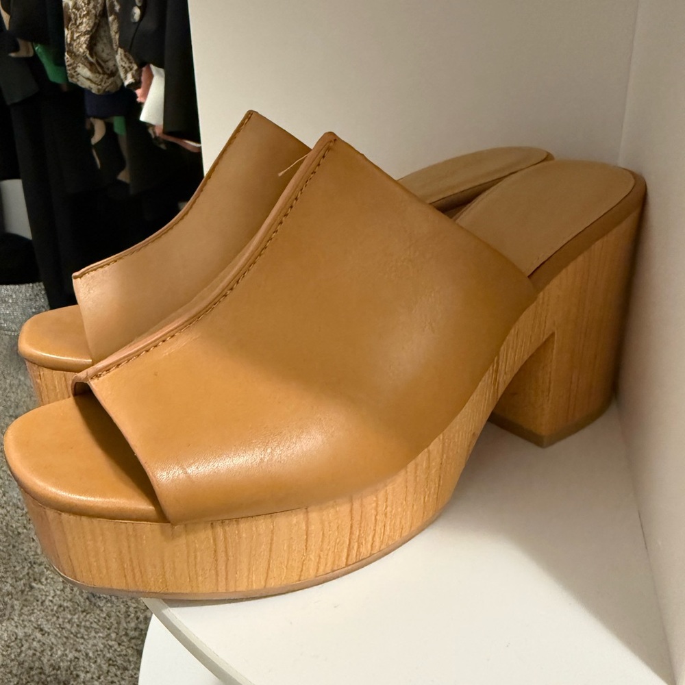 Target Tan Leather Platform Clogs